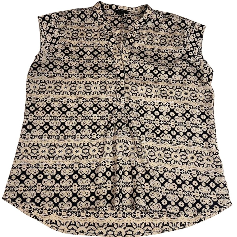 The Limited Black Cream Patterned Blouse XL Sleeveless‎ Flowy Top